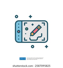 A digital drawing tablet with a stylus, showcasing creative tools for design and illustration.