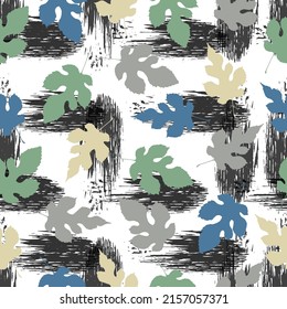 digital drawing and watercolor texture. Autumn imprint leaves pattern background. colorful background.