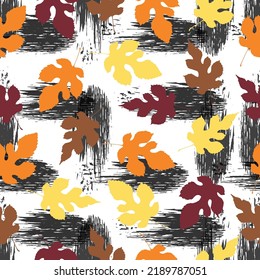 digital drawing and watercolor texture. Autumn imprint leaves pattern background. seamless pattern, colorful background.