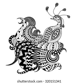 Digital drawing zentangle peacock 