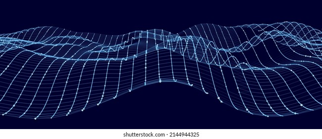Digital dynamic cyber wave. Abstract futuristic background with dots and lines. Big data visualization. Vector illustration.