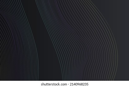 Digital Dynamic Element Abstract Vector Black Background. Neon Wavy Motion Template. Waveform Energy Illustration. Rainbow Line Movement Backdrop.