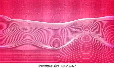 Digital Dynamic Line wave on Pink Circuit Microchip Technology Background.