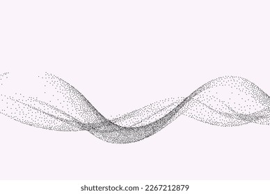 Digital dynamic particle wave. Abstract wave flow on a white background. Big data visualization, computer technology, artificial intelligence.
