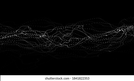 Digital dynamic wave of particles. Big data visualization. Vector abstract black futuristic background.