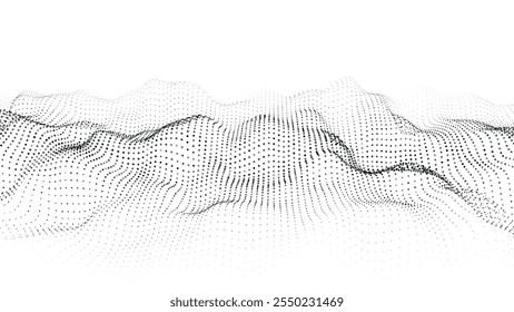 Digital dynamic wave of particles and lines. Abstract white futuristic background. Big data visualization. Vector illustration.