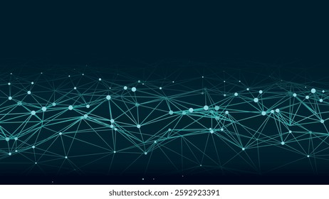 Digital dynamic wave of particles and lines. Abstract blue futuristic background. Big data visualization. Vector illustration.
