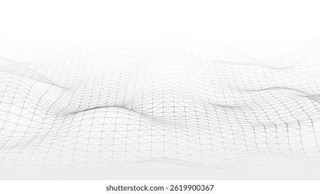 Digital dynamic wave of particles and lines. Abstract white futuristic background. Big data visualization. Vector illustration.