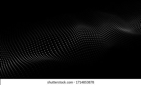 Digital dynamic wave of particles. Vector abstract black futuristic background. Big data visualization.