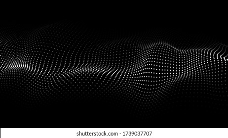 Digital dynamic wave of particles. Vector abstract black futuristic background. Big data visualization.