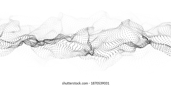 Digital dynamic wave of particles. Vector abstract white futuristic background. Big data visualization.