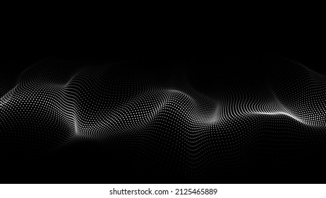 Digital dynamic wave of particles. Vector abstract black futuristic background. Big data visualization.