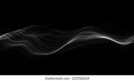 Digital dynamic wave of particles. Vector abstract black futuristic background. Big data visualization.