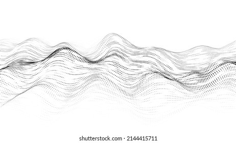 Digital Dynamic Wave Of Particles. Vector Abstract White Futuristic Background. Big Data Visualization.