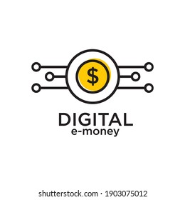 Digital e money coin logo design vector template