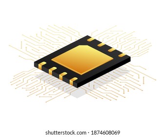 Digital e sim chip motherboard digital chip. Modern icon. White background. Vector template. Communication icon symbol.