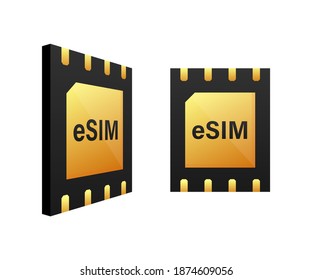 Digital e sim chip motherboard digital chip. Modern icon. White background. Vector template. Communication icon symbol.