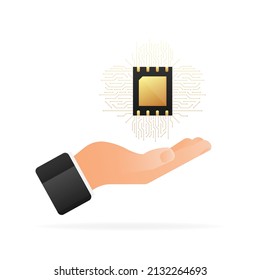 Digital e sim chip motherboard digital chip in hand. Modern icon. White background. Vector template. Communication icon symbol