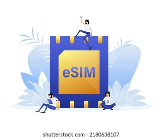 Digital e sim chip motherboard digital chip. Modern icon. Flat style characters. Communication icon symbol