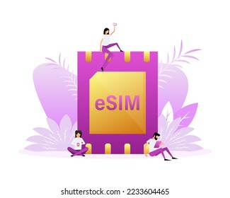 Digital e sim chip motherboard digital chip. Modern icon. Flat style characters. Communication icon symbol