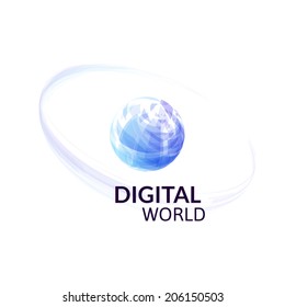 Digital earth concept symbol, blue purple virtual world isolated on white background, technology abstract vector illustration