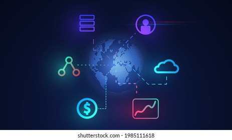 Digital Earth with icons of various web services