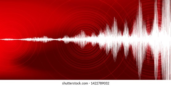 Ola Digital de Terremoto con Vibración Círculo sobre el fondo rojo oscuro, concepto de diagrama de ondas de audio, diseño para educación y ciencia, Ilustración vectorial.