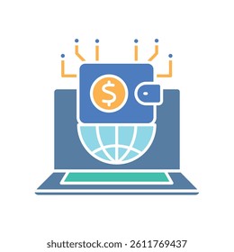Digital economy color flat icon for digital and print projects.  Minimal clean icons for apps and websites. Modern simple icons for UI UX and branding
