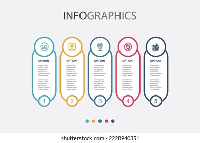 Economía digital, tecnología informática, red mundial, tecnología de la información, iconos de cartera digital Plantilla de diseño infográfico. Concepto creativo con 5 pasos