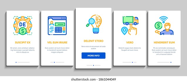 Digital Economy And E-business Onboarding Mobile App Page Screen Vector. Digital Economy And E-commerce, Idea Research And Cargo Delivery, Computer And Cell Phone Color Illustrations