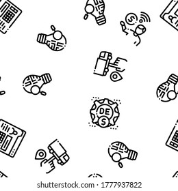 Economía Digital Y E-business Seamless Pattern Vector Thin Line. Ilustraciones