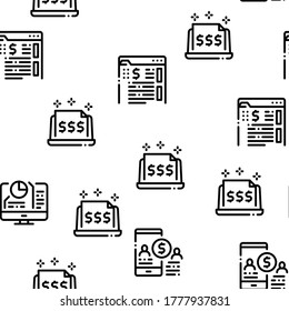 Digital Economy And E-business Seamless Pattern Vector Thin Line. Illustrations