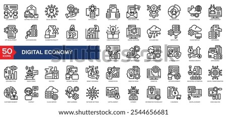 Digital economy icon collection with collaboration ,distribution center ,Social network ,Innovation ,data science ,data migration,