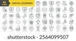 Digital Economy icon collection set. Containing product, invoice, network, big data, transaction, growth, budget, digital marketing, database, digital banking, payment icon. Simple line vector