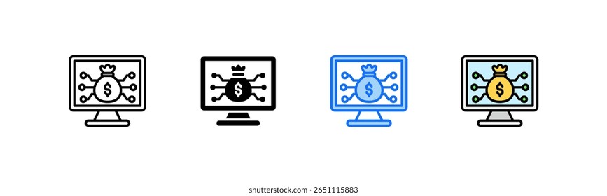 Conjunto de ícones de economia digital Coleção de estilos múltiplos