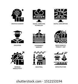 Digital Economy icons set solid style