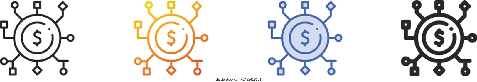 Icono de economía digital.Diseño lineal delgado, degradado, trazo azul y estilo audaz aislado sobre fondo blanco