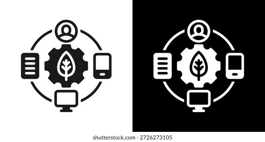 Digitales Ökosystem-Symbol im gemischten Schwarz-Weiß-Stil