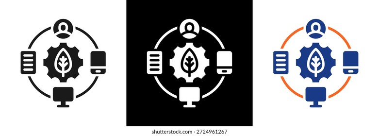Digitales Ökosystem Symbolsatz Glyphe Vektorgrafik
