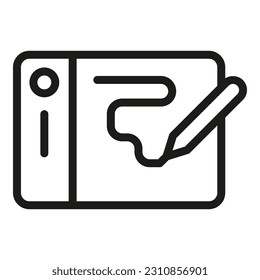 Vector de contorno de icono de tableta de edición digital. Herramienta de parada. Interfaz de datos