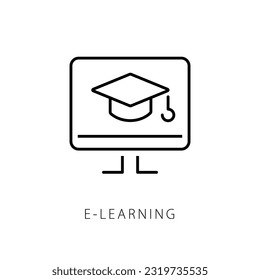 Digital education icon line isolated on clean background. Online graduate concept drawing icon line in modern style. Vector illustration for your web site mobile logo app UI design.