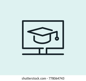 Digital education icon line isolated on clean background. Online graduate concept drawing icon line in modern style. Vector illustration for your web site mobile logo app UI design.