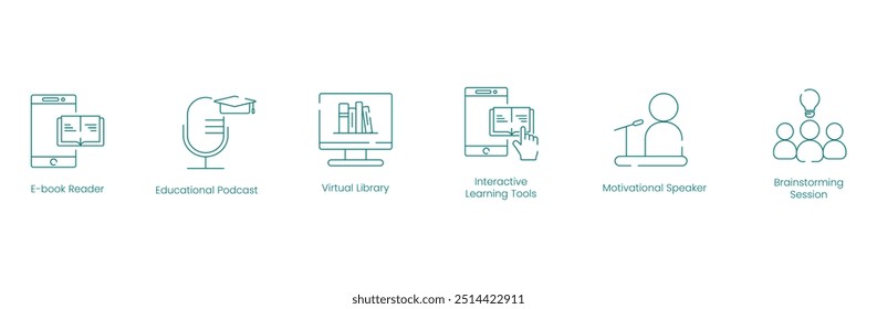 Educación digital y herramientas interactivas para aulas modernas Iconos vectoriales