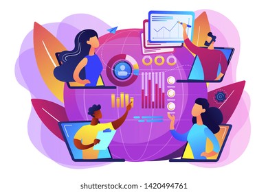 Digital Education, Internet Conference. Online Tech Talks, Technical Topics Presentations, Tech Webinars, Live Technology Demonstration Concept. Bright Vibrant Violet Vector Isolated Illustration