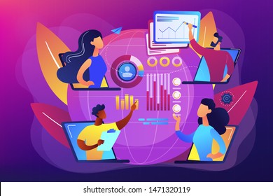 Digital Education, Internet Conference. Online Tech Talks, Technical Topics Presentations, Tech Webinars, Live Technology Demonstration Concept. Bright Vibrant Violet Vector Isolated Illustration