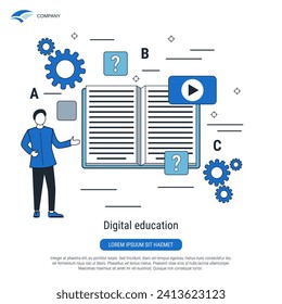 Educación digital, aprendizaje en línea, diseño plano, ilustración de concepto vectorial