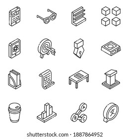 
Digital Education and School Elements Glyph Isometric Icons 