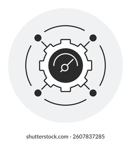 Digital Efficiency. Flat-outline icon of gear and connected nodes representing smart automation and streamlined digital operations.
