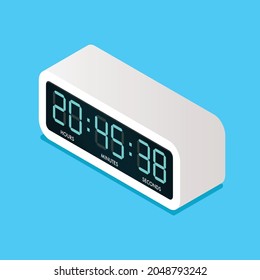 Digital Electric Alarm Clock Isometric View. Vector Illustration