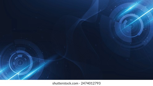 Digital electric circuit circle background. Image electric circuit on dark blue background.High tech circuit board connection system concept.